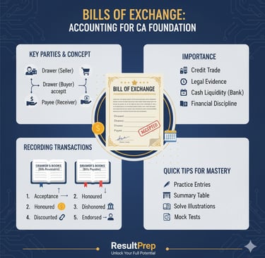 An infographic illustrating the concept of a Bill of Exchange, showing a seller (drawer) handing a d