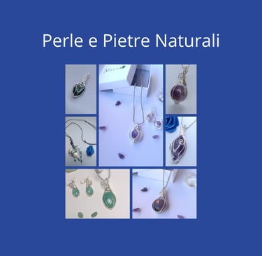 Handmade wire wrapped jewelry featuring natural gemstones in silver pendants and earrings.