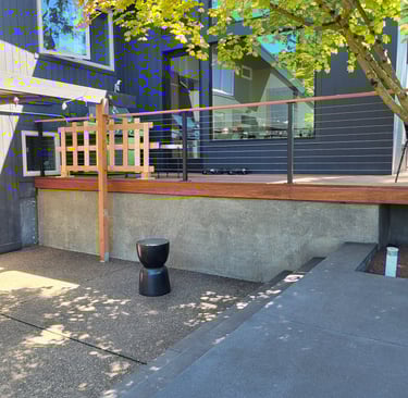 hardwood deck with stainless steel cable rail