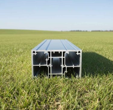 Bottom view of aluminium extrusion profiles showing base structure