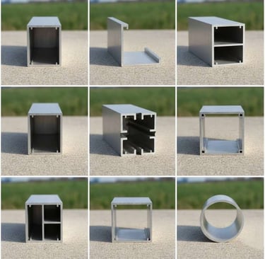 Aluminium extrusion profiles front view for industrial and architectural applications