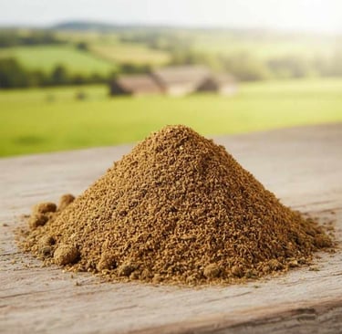 “Clean processed cow dung powder front view for export packaging”