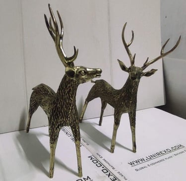"Twin deer art piece crafted in solid brass-for global shipment"