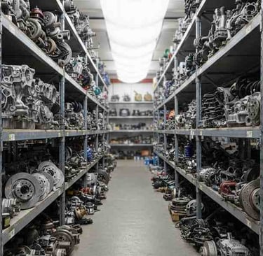 Bulk lot of engine parts stacked together for export quality inspection.