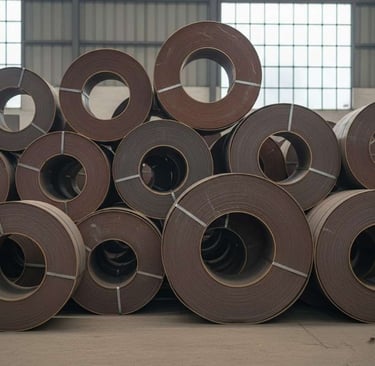 45-degree angle view of Hot Rolled Steel Coil for export catalog display