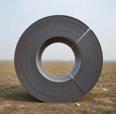 Bottom view of HR steel coil showing core diameter and rolling quality