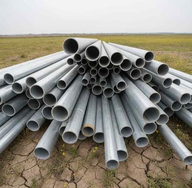 Front view of MS, GI, ERW and seamless round steel pipes for export.