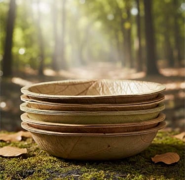 “Close-up shot showing sal leaf bowl texture, stitching, and natural finish”