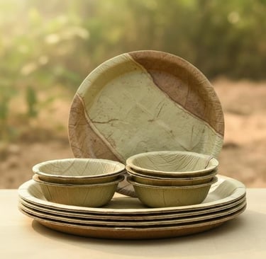 “Close-up of sal leaf plate stitching and natural leaf texture”