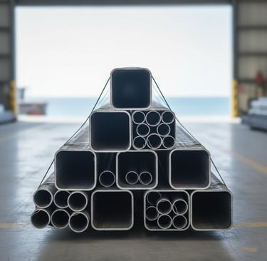 View showing round, square & rectangular steel tubes of various grades.