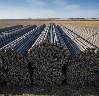 High-strength TMT bars front view for construction and export supply