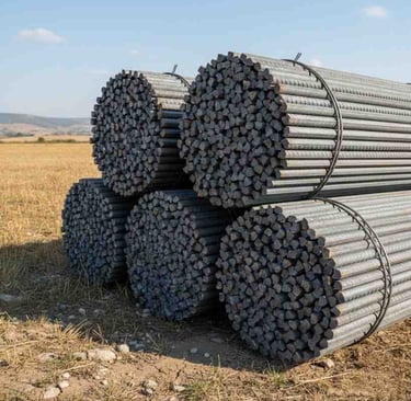 Side view of industrial-grade TMT bars for export