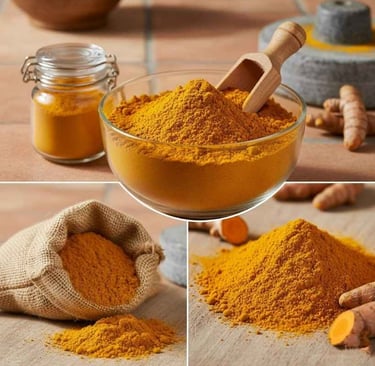 Turmeric powder front view showing vibrant yellow color for export listing.