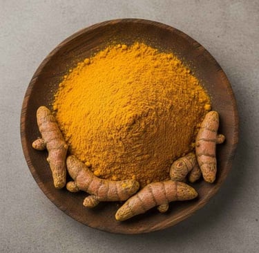 Top view of turmeric powder showing fine texture and purity.