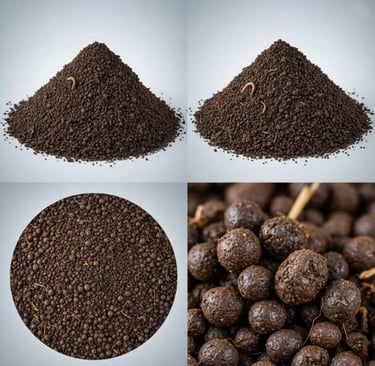 “Close-up texture view of nutrient-rich organic vermicompost granules”