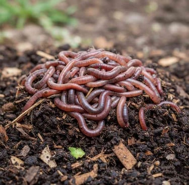 “Front view of vermicompost with earthworms for organic farming export”
