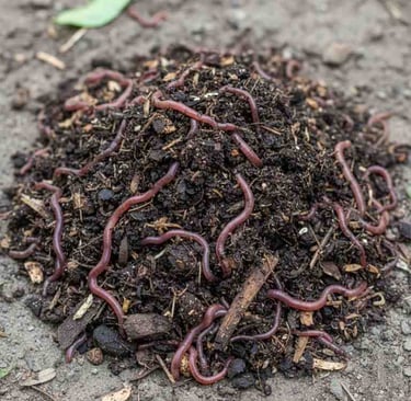 “Top view of vermicompost showing worms and organic texture clearly”