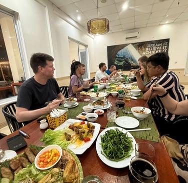 Conoeing at the Chay Lap Farmstay after completing Hang Son Doong Cave, Phong Nha, Vietnam