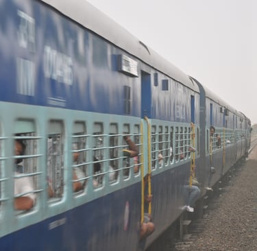 Train out of New Delhi station, India