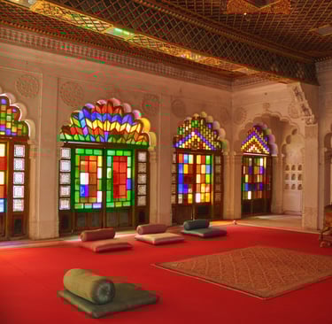 elaborately decorated rooms in the Mehrangarh fort, Jodhpur, Rajasthan, India