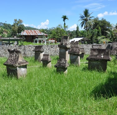 stone grave markers, sulawesi, indonesia