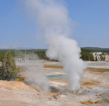 geothermal pool and geyser at yellowstone national park
