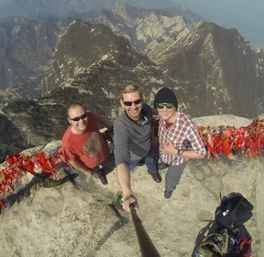 Nick billington at the Mt Huashan Plank Walk in the Sky, Xian, China