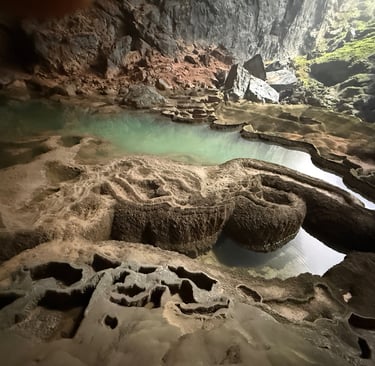 calcite pool terrace by the green gours, hang Son Doong cave, Vietnam