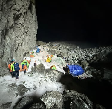heading down into camp 3 from the Garden Of Edam, Doline 2, Hang Son Doong cave, Vietnam