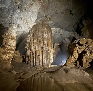 Massive stalagmites near Passchendaele and  great wall of Vietnam, son doong cave, vietnam