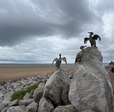 Bird sculptures in Morecambe, England