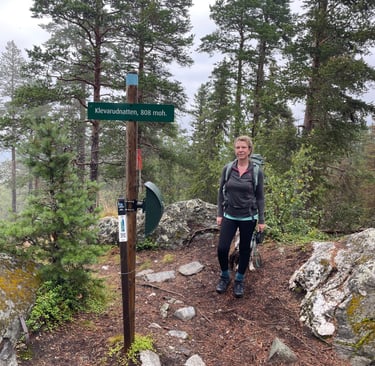 walking in the Norwegian forests walking up Klevarudnatten, Norway