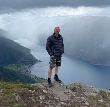 Walking up to a viewpoint on Blaskavlen to see the Aurlandsfjorden landscape, Norway