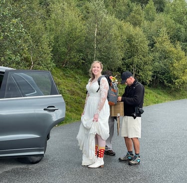 just just married and going for a Walk up to a viewpoint on Blaskavlen to see the Aurlandsfjorden