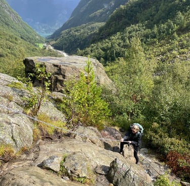 walking through the Folgefonna National Park and up to the Folgefonna glacier
