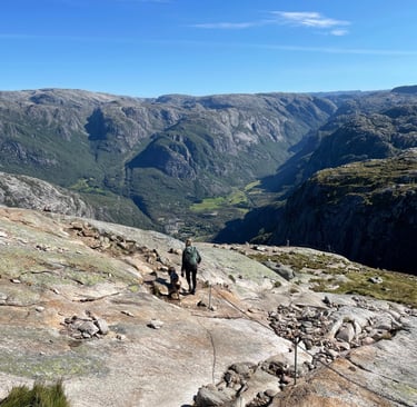 The walk up to Kjerag the highest peak around Lysefjorden and then on to the Kjeragbolten, Norway