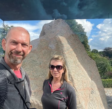 Nick and Tracey Billington at The Jelling Stones, Jelling, Denmark