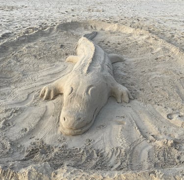 deadly crocodile on the beach near the village of Zoutelande, Netherlands