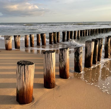 Sea defences on the beach at Strand Van Zoutelande, Netherlands