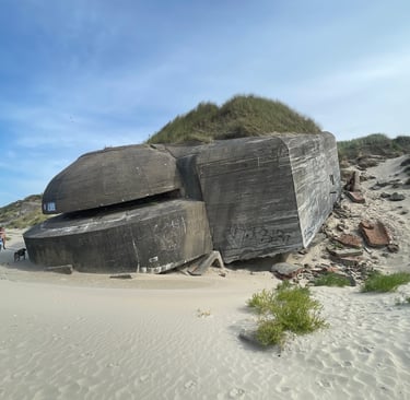 German WW2 defences on the beach at Plage de Zuydcoote, France