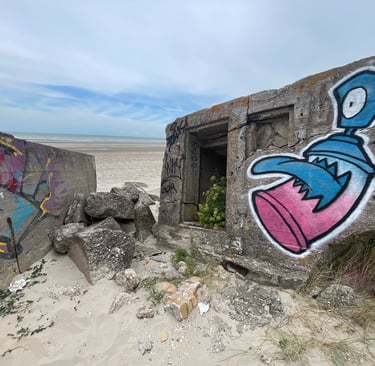 German WW2 defences on the beach at Plage de Zuydcoote, France