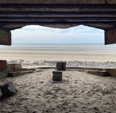 German WW2 defences on the beach at Plage de Zuydcoote, France