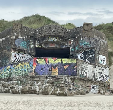 German WW2 defences on the beach at Plage de Zuydcoote, France