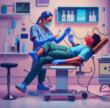 a man in a hospital room with a nurse