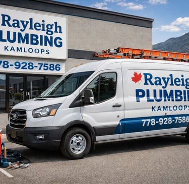 Professional Rayleigh Plumbing van in Kamloops with clear branding and contact number.