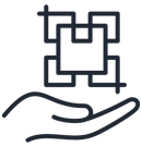 Hand holding a square shape with focus on the four corners