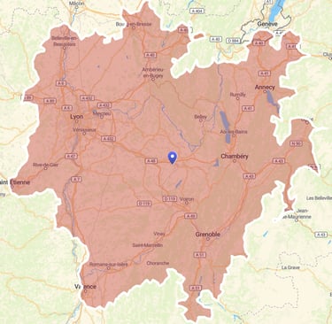 Ain, Allier, Ardèche, Rhône, Drôme, Isère, Loire, Haute-Loire, Savoie, Haute-Savoie