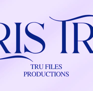 Elegant Cris Tru Files Productions logo in deep blue serif typography on a soft lavender background.
