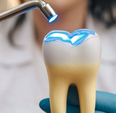 a image showing teeth being cured with laser light after filling
