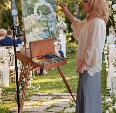 live wedding painter at work, painting wedding ceremony, live painting, NC wedding